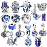 Blue Devil's Palm Eye，Moon-Watching Fox，Butterfly Dangle Charms Beads Fit Original 925 Sterling Silver Pandora Bracelet Jewelry