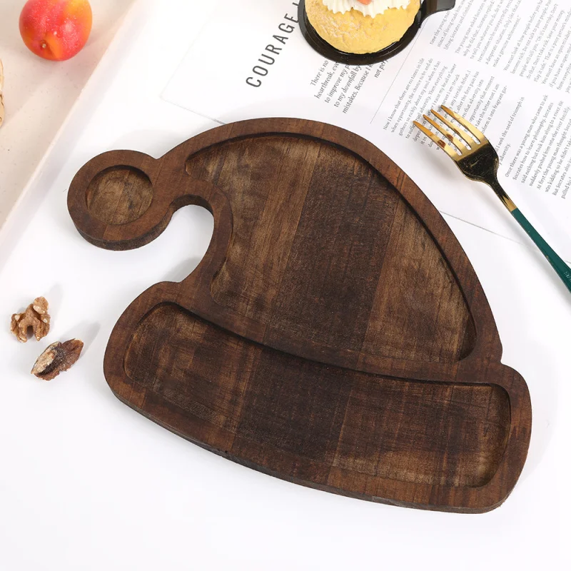 Christmas Cutlery Tray, Cute Household Wooden Christmas Tree, Fruit Dish, Cake, Dessert, Partitioned Wooden Plate