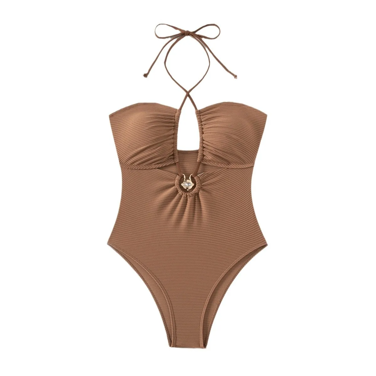 new European and American sexy hollow lace-up one-piece swimsuit pure desire neck halter slim soak hot spring vacation swimming