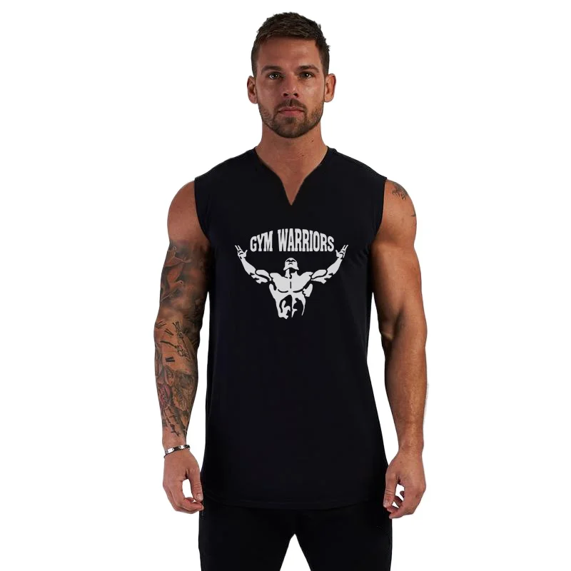 

Summer V Neck Pure Cotton Bodybuilding Fitness Workout Mens Basketball Running Printed Fashion Comfortable Singlets M-2XL