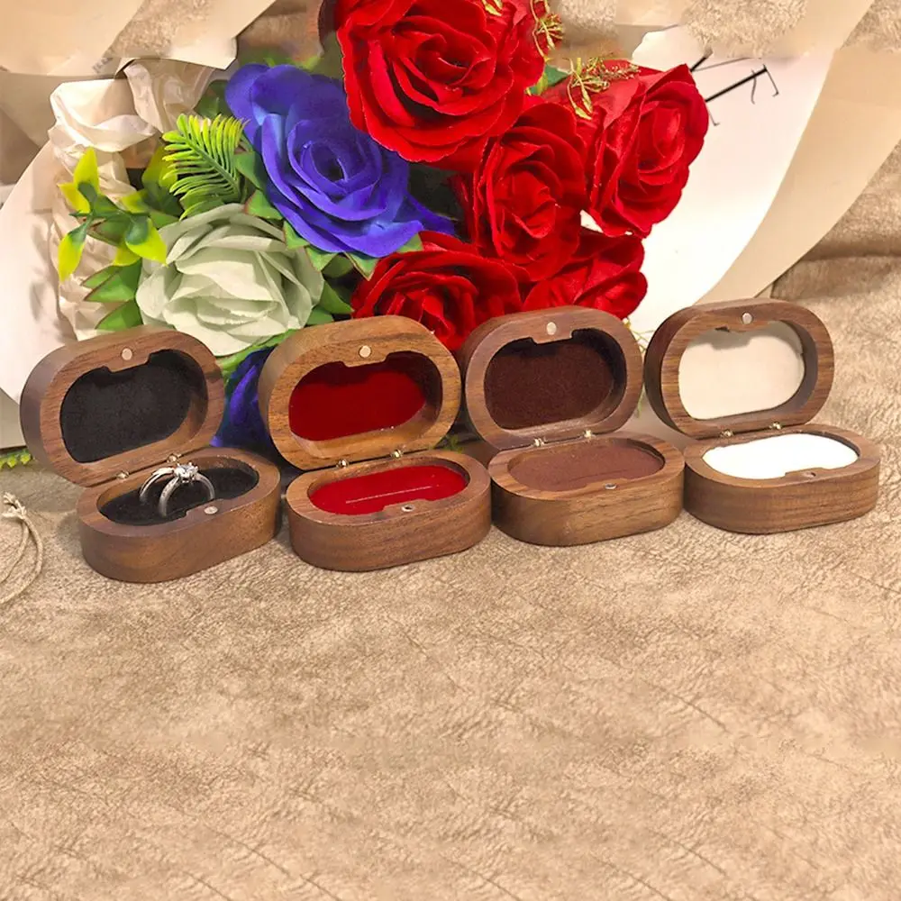 

Simple Handmade Wedding Ring Box Wooden Portable Ring Display Box Magnet Closure Double Slots Rings Bearer Box Wedding Ceremony