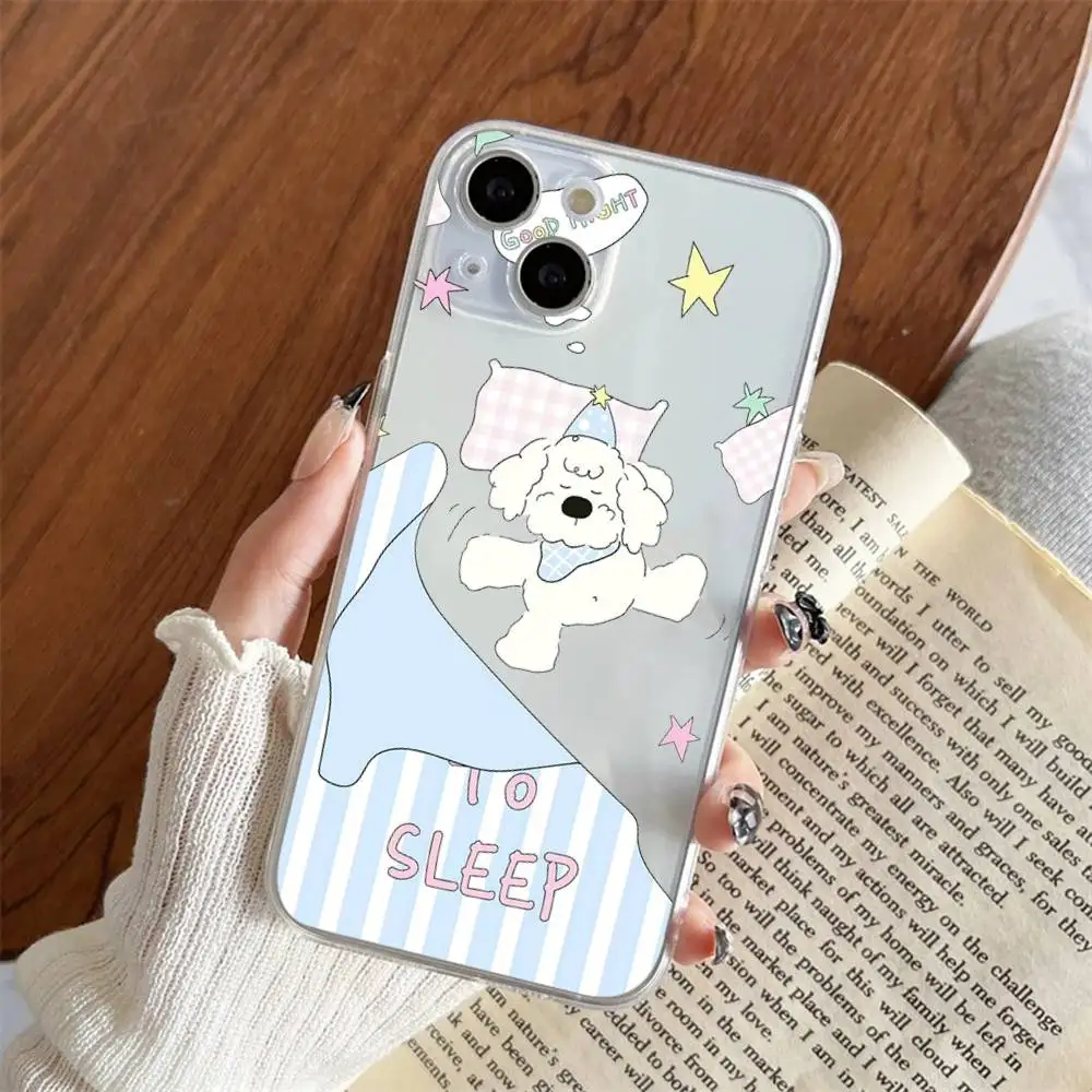 1pc Cute Dog Sleeping Phone Case Transparent For IPhone 17 16 15 14 13 12 11 PRO MAX PLUS Mini Soft Skin-friendly Cover