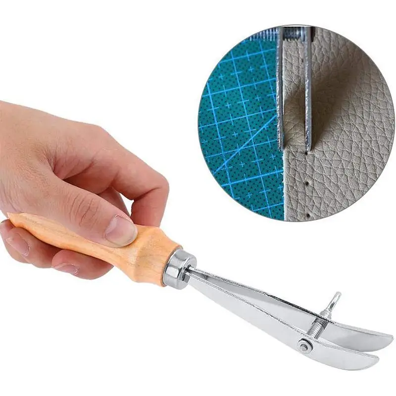 *Adjustable Leather Edge Groover Craft Groove Gouge DIY Leathercraft Tool Stitching Crimper Slotting Grooving Tool Wooden Handle