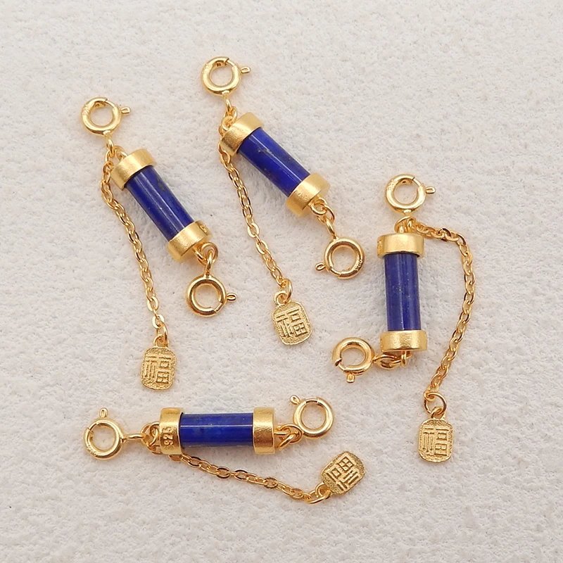 1Pair Silver Gold Plated Natural High Quality Lapis Lazuli Gemstone Earring Beads, Jewelry DIY Making Accessories