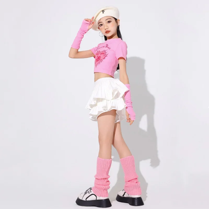 สาวหวาน Crop Top Street Dance กระโปรงฉัตรเด็ก Streetwear แจ๊สเต้นรําเสื้อผ้า Hip Hop เครื่องแต่งกายชุด