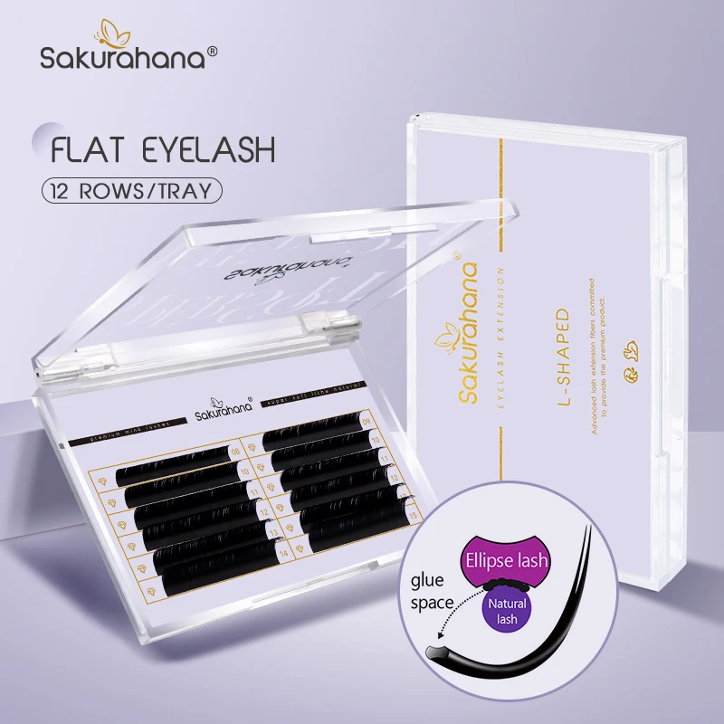 SAKURAHANA Flat Ellipse Eyelashes Natural Super Soft Individual Matte Faux Mink Eyelashes B/C/D/L/LU Curl Split-Tips Flat Lash