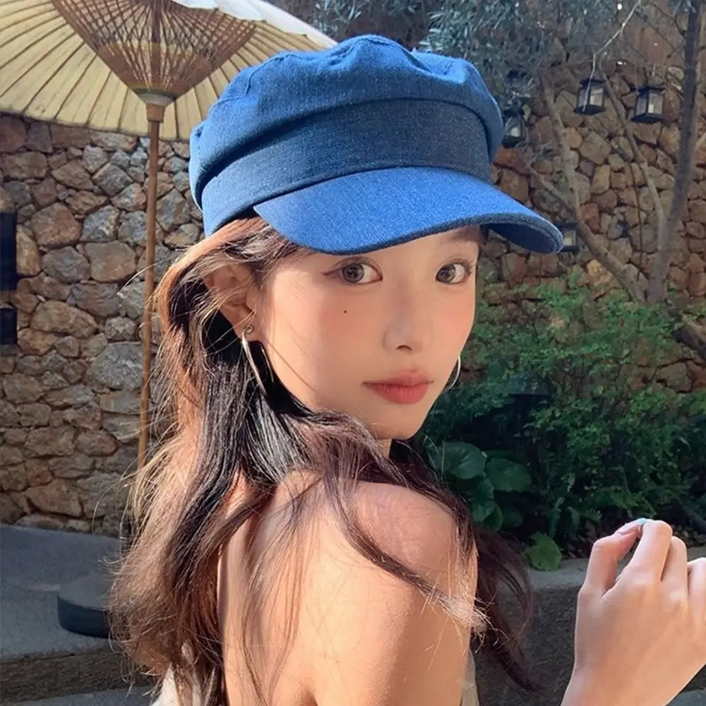 

Fashion Vintage Denim Berets Newsboy Leisure Octagonal Cap Flat Women Peaked Hats Streetwear