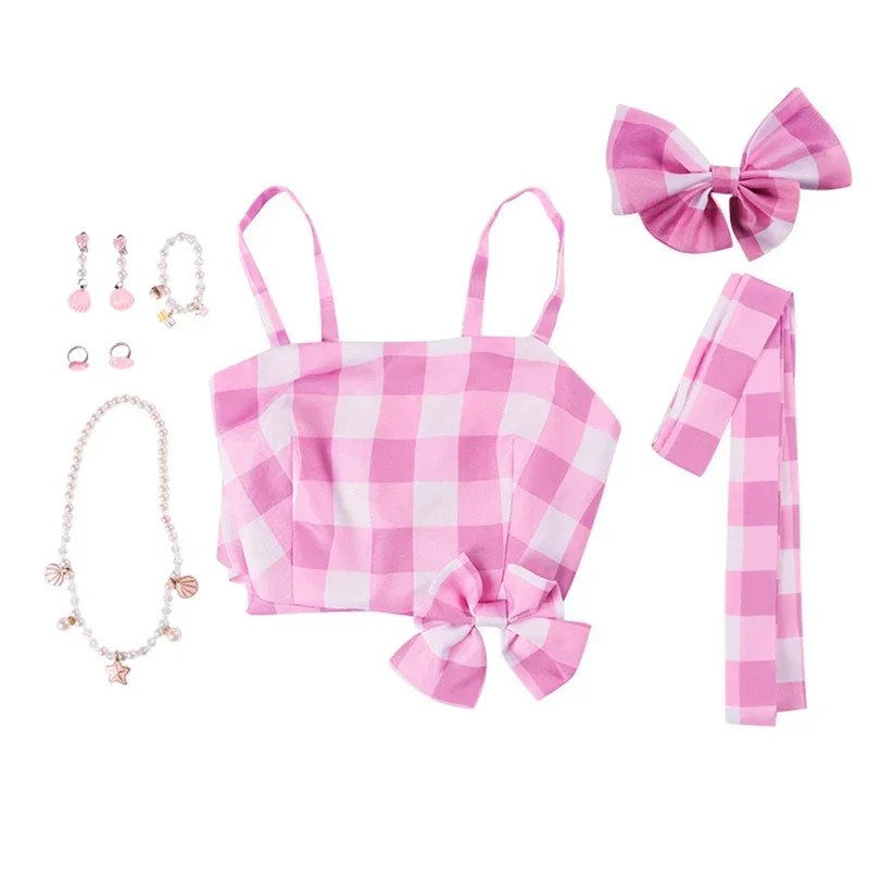 2025 New Movie Barbei Cosplay Costume For Women Barbie Sweet Pink Dress Outfit Carnival Halloween Party Costumes Masquerad X156