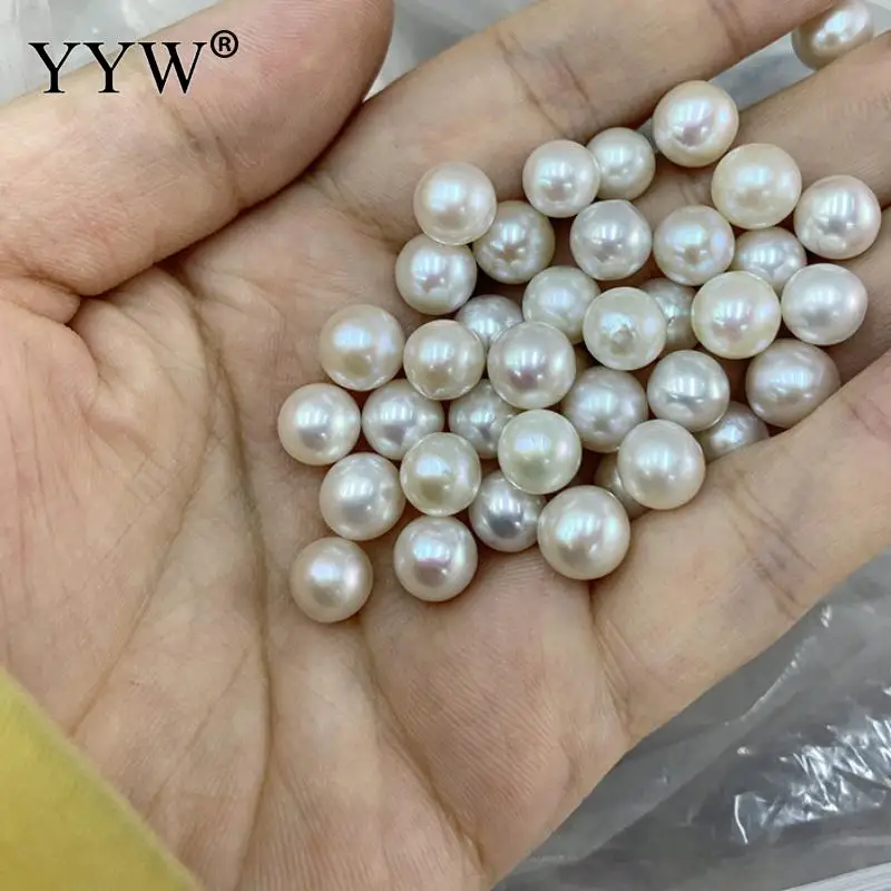 1pcs Natural 7-8mm Cultured Freshwater Pearl Slightly Round Loose Bead No Hole Diy Accessories Wholesale Birthday Gifts