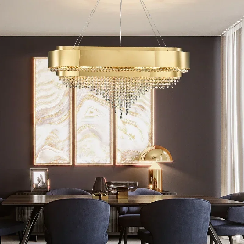 

Gold Luxury Living Room Chandelier Lamps Modern Round Crystal Household Dining Room Chinese Double-layer Model Room Large Lamp