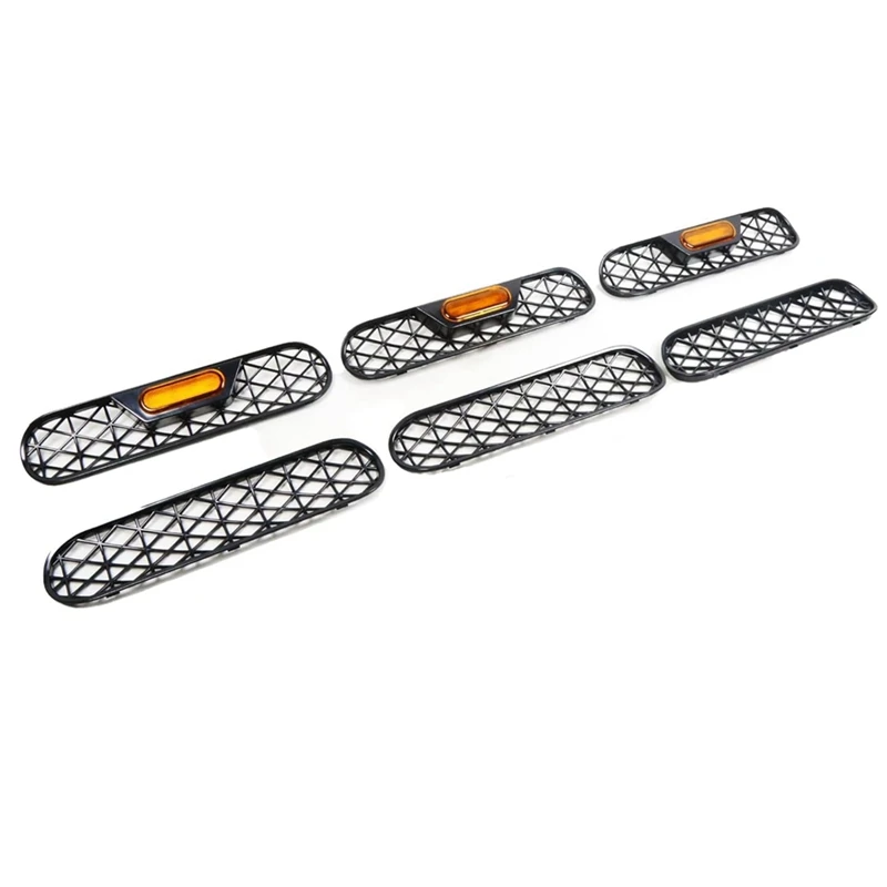 Front Grill Inserts With Amber Light For Ford Bronco 2021-2024 2/4 Door Front Mesh Grille Inserts Grills Frame Trim