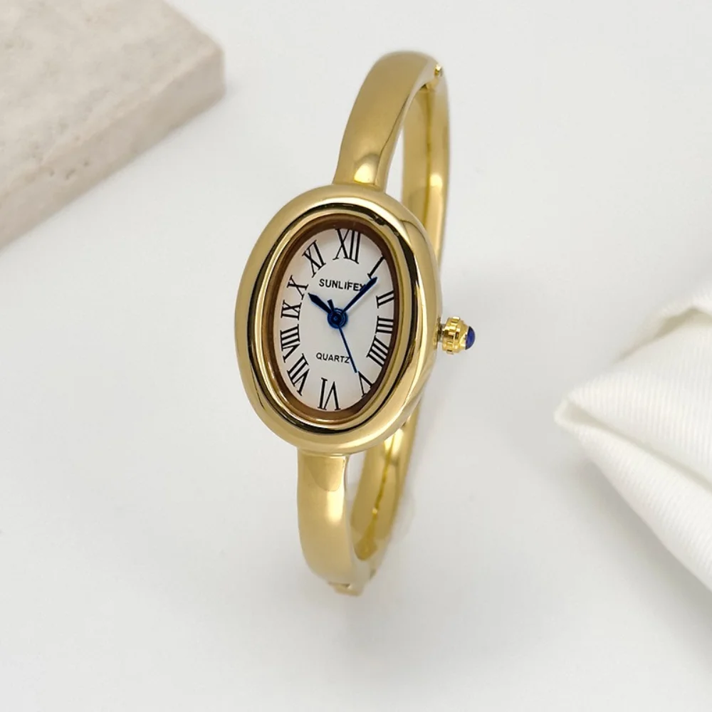 

Элегантные женские наручные часы с римскими цифрами, овальные, кварцевые, из нержавеющей стали, с бриллиантами, с застежкой-пряжкой