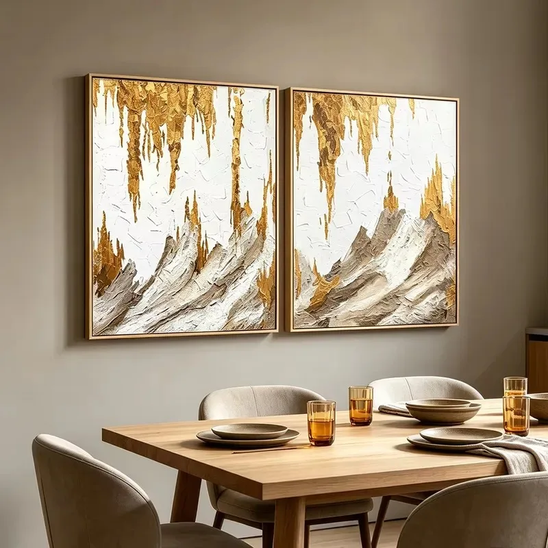 Modern large size hand-painted 3D texture abstract gable art gold foil canvas painting luxury landscape home wall decoration