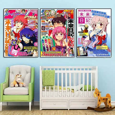 80S Pop Anime Figure Mirai Nikki The Future Diary Minimalist Wall Art Print Canvas Painting Posters for Living Room Home Decor
