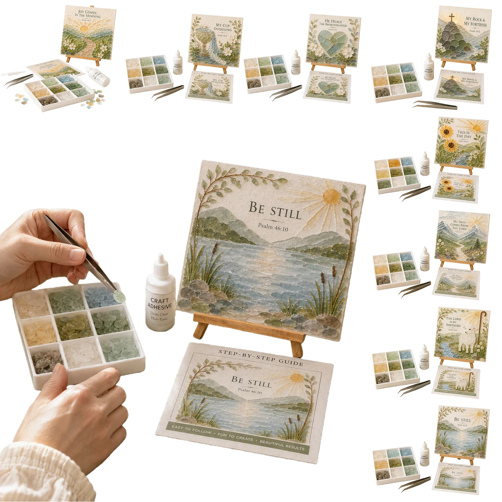 Sea Glass Art Mosaic Kit Christian Psalms DIY Craft Set Bible Verse for Adults Women Beginners