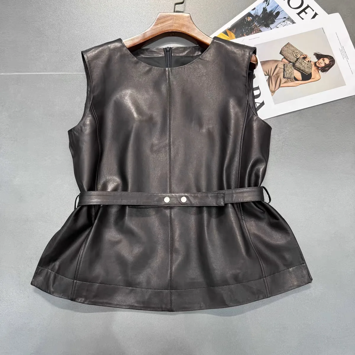 2025 Primavera Moda Cintura sottile Gilet Donna Femme 100% Pelle Nero Borgogna Gilet Mujer Maglione Manteau Giacca senza maniche