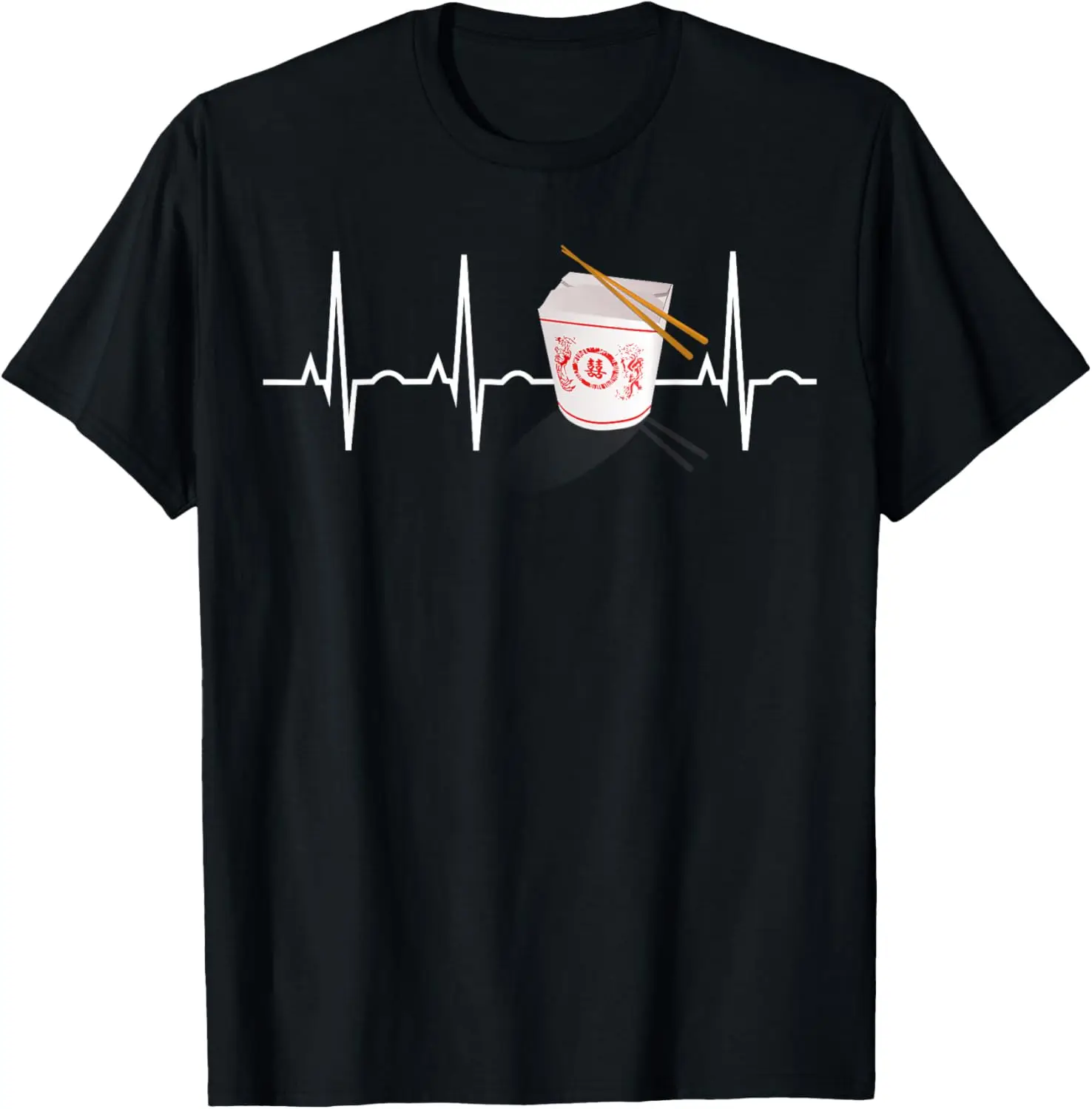 

Chinese Takeout Heartbeat Line Graphic Tee Men's Cotton Crewneck T-Shirt Casual Sports