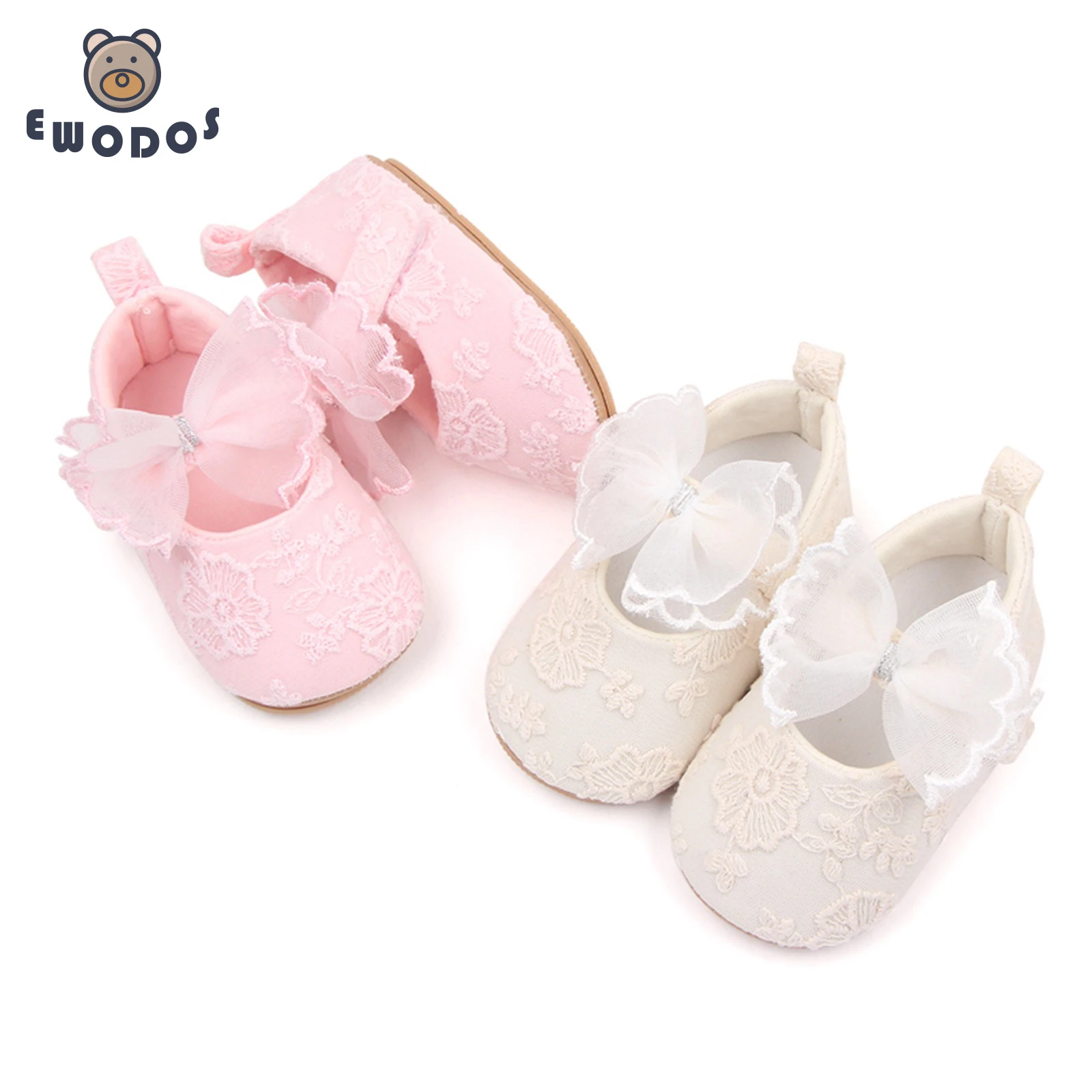 EWODOS Toddler Baby Girls Sweet Princess Shoes Soft Bowknit Flower Non-slip Bottom First Walker Shoes Toddler Babies Crib Shoes