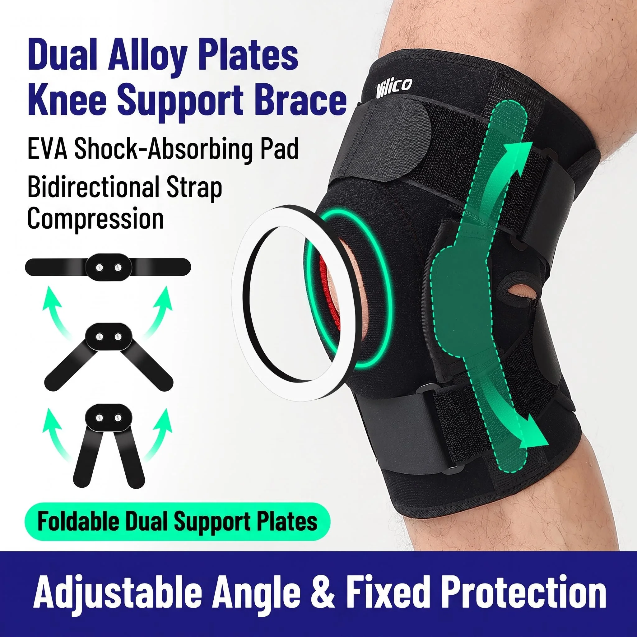 1PCS Professional Sports Safety Knee Support Brace Patella Knee Pads Hole Sports with Metal Plate Black