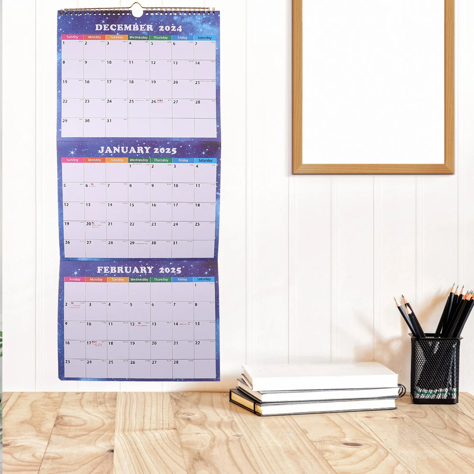 

Three Month Display Wall Calendar 2025 Foldable Large Format Planner for Classroom Office Home Use Colorful Monthly Layouts