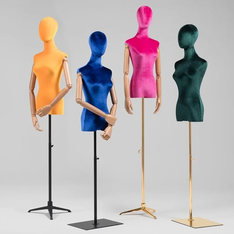 

Manny Colors Available Fabric Cover Female Half-Body Mannequin with Metal Base for Clothing Store Display Women Adjustable Rack