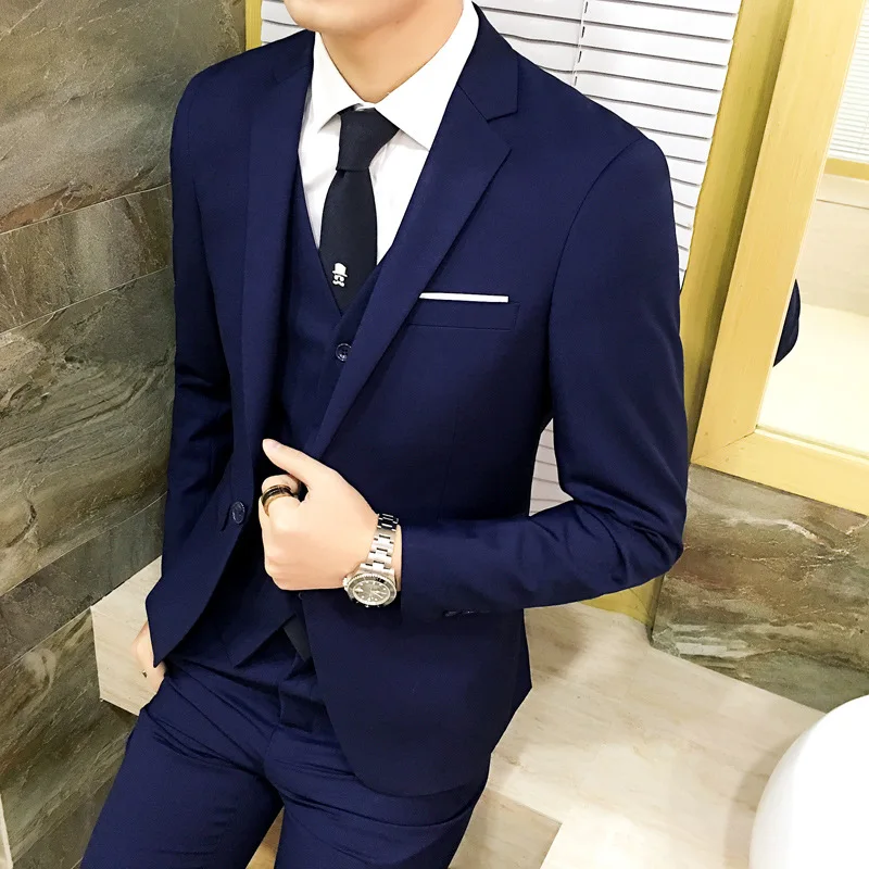 Men\'s Suit 3-Piece Set Slim Fit Business Formal Wear College Student Korean Style Suit Jacket Pants Suit Vest