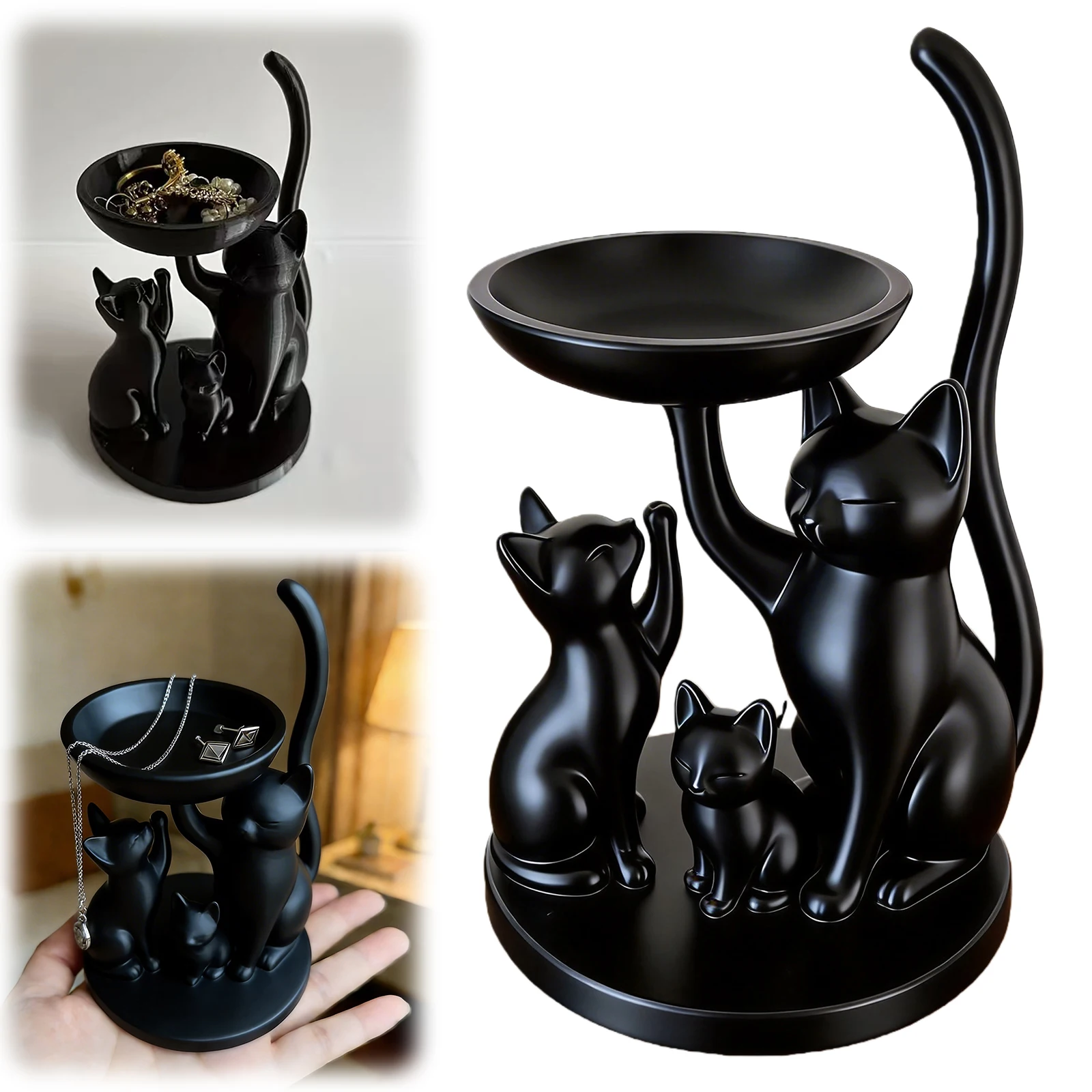 Cat Family-Shaped Rings Bracelets Earrings Trinket Tray 3D Printed Jewelry Dish Gift for Women Wife Birthday Or Anniversary