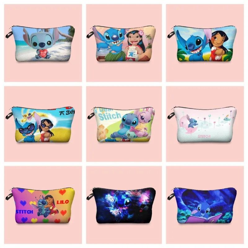 Disney Stitch Cute Makeup Bag Printed Multi-Purpose Storage Toiletries Travel Clutch Bag for Women Children's Birthday Gifts