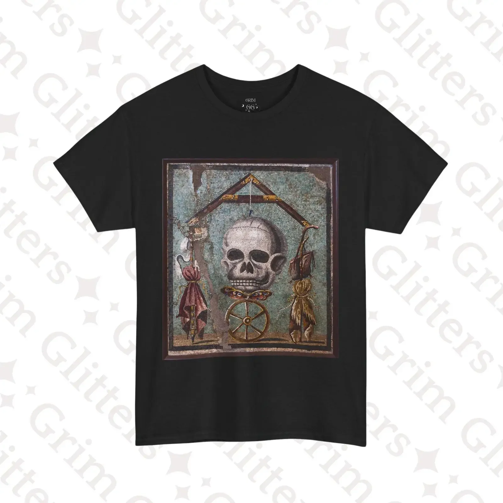 Memento Mori T Shirt Ancient Roman Art Pompeii Mosaic Classical Design Historic Wear vintage Washed homme Stretched Unisex