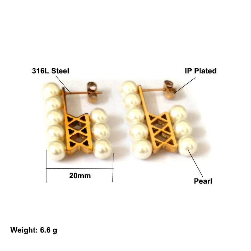 FairLadyHood модные женские серьги-гвоздики с жемчугом из нержавеющей стали, геометрические полые двухрядные серьги с жемчугом для женщин, ювелирные изделия