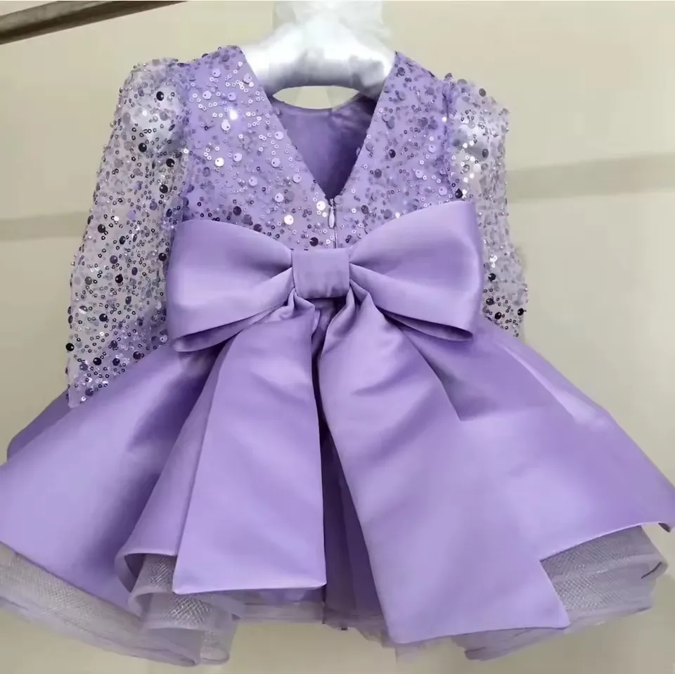 Luksusowa sukienka dla dziewczynki z kwiatami Fuscia Puff Girls Party Sukienki na wesele Bufiaste rękawy Tiulowa dziecięca świąteczna sukienka ceremonialna