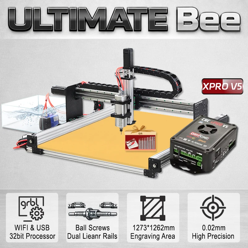 

Фрезерный станок BulkMan3D ULTIMATE Bee 4-осевой с ЧПУ, полный комплект, управление xPRO V5 GRBL, шпиндель 2.2 кВт, шариковый винт, направляющие HGR для обработки дерева и металла
