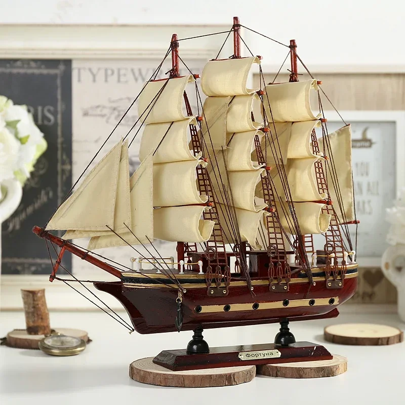

Mediterranean wooden sailboat model ornaments solid wood simulation craft boat bar decoration handmade home decoration