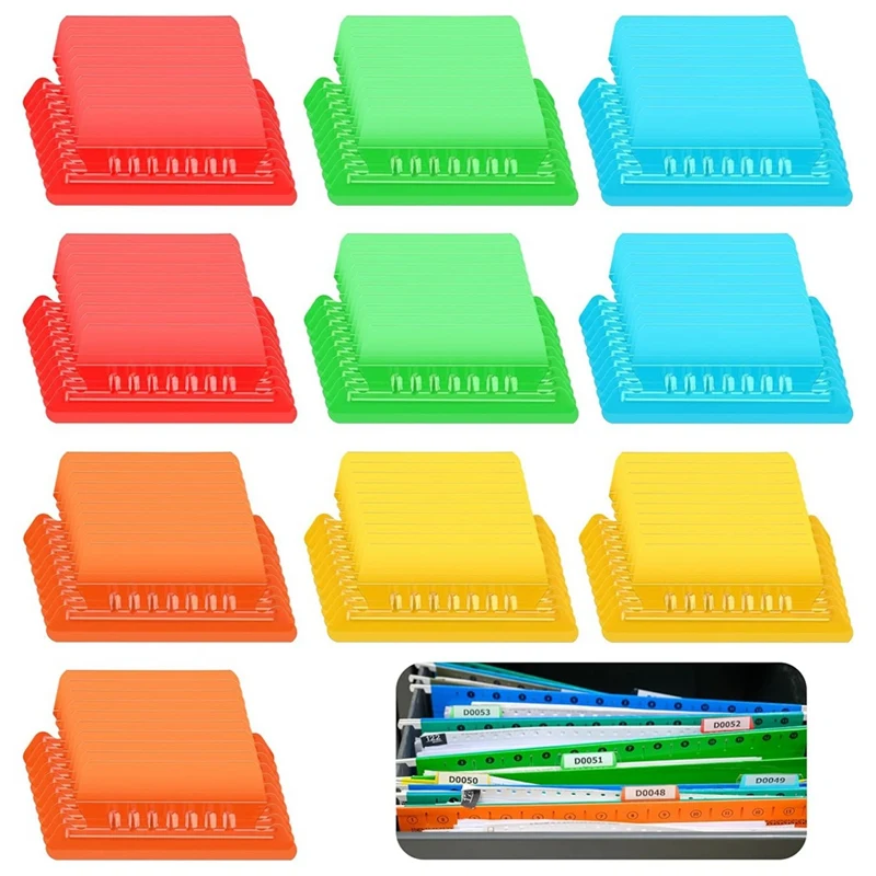 100 Pieces File Folder Tabs 3.15 Inch Hanging File Folder Tabs And Inserts Plastic Hanging File Tabs, Multicolor