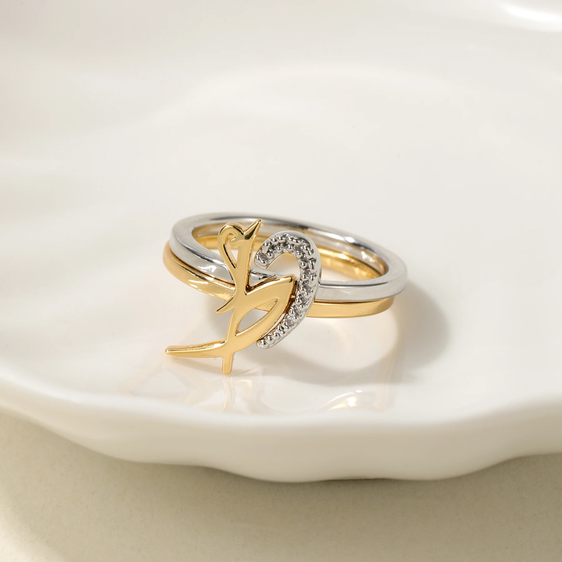 Cincin Ganda Nama Kustom 3D Ci - Initial Ring Custom ulasan dan harga