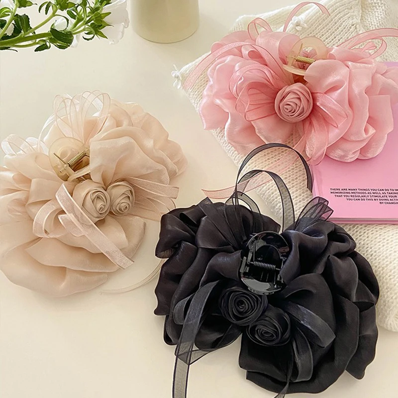 1 Stück französische elegante Rose große Schleife Band Haarspange neue Damen Haarnadel Hai Clip für Dutt Frisur Haarschmuck
