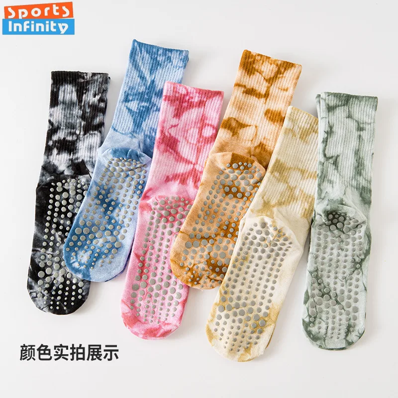 แฟชั่น Tie Dye ถุงเท้าโยคะ Anti SLIP Professional ถุงเท้าพิลาทิสผู้หญิงในร่มแอโรบิกเต้นรํา Trampoline ฟิตเนสกีฬาถุงเท้าผู้หญิง