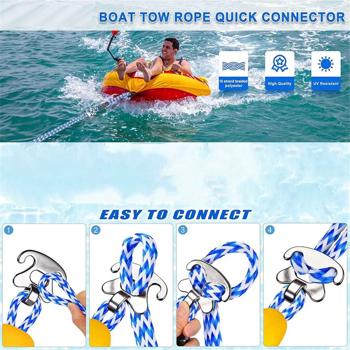 618 Mega Sale Heavy Duty Boat Tow Harness for Tubing, Self Centering Boat Tow Rope , Floating Tube Rope for Boats, Towable Tubes
