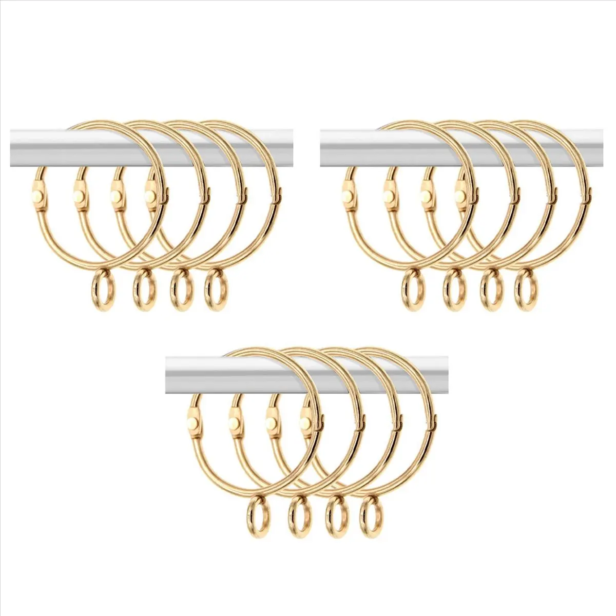 *A14E 60 Pcs Openable Gold Curtain Rings Open and Close Metal Rustproof Drapery Loops with Eyelet for Hook Pins (1.5 Inch)