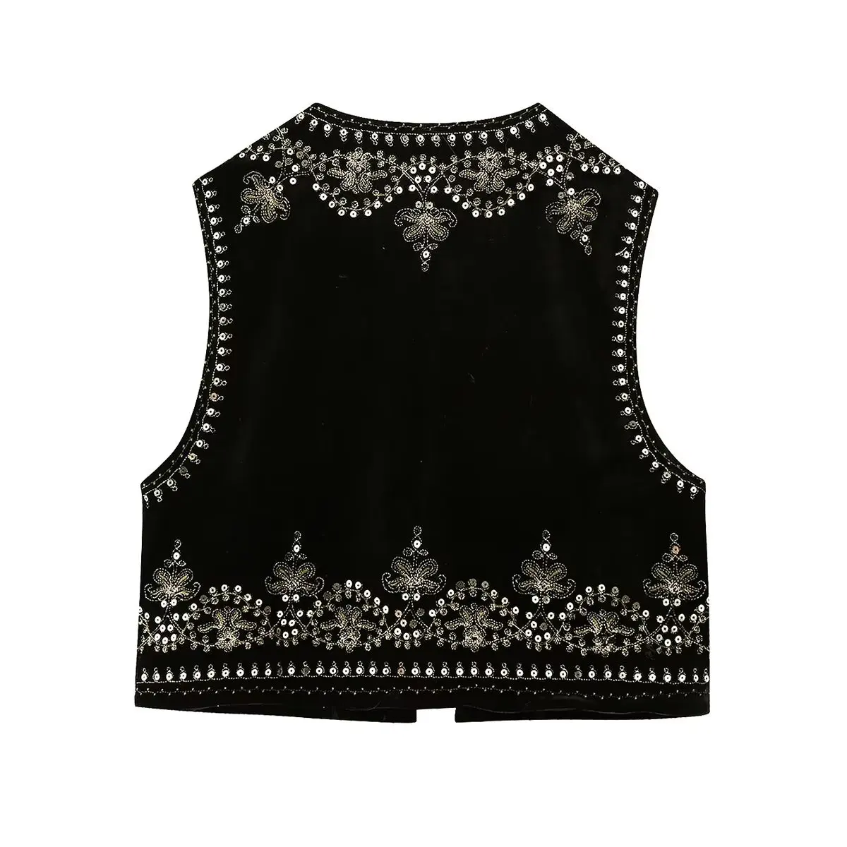 KEYANKETIAN Spring New Tribal Ethnic Wind Sequin Floral Embroidery Velvet Texture Buckless Vest Women's Short Top Thin Outerwear