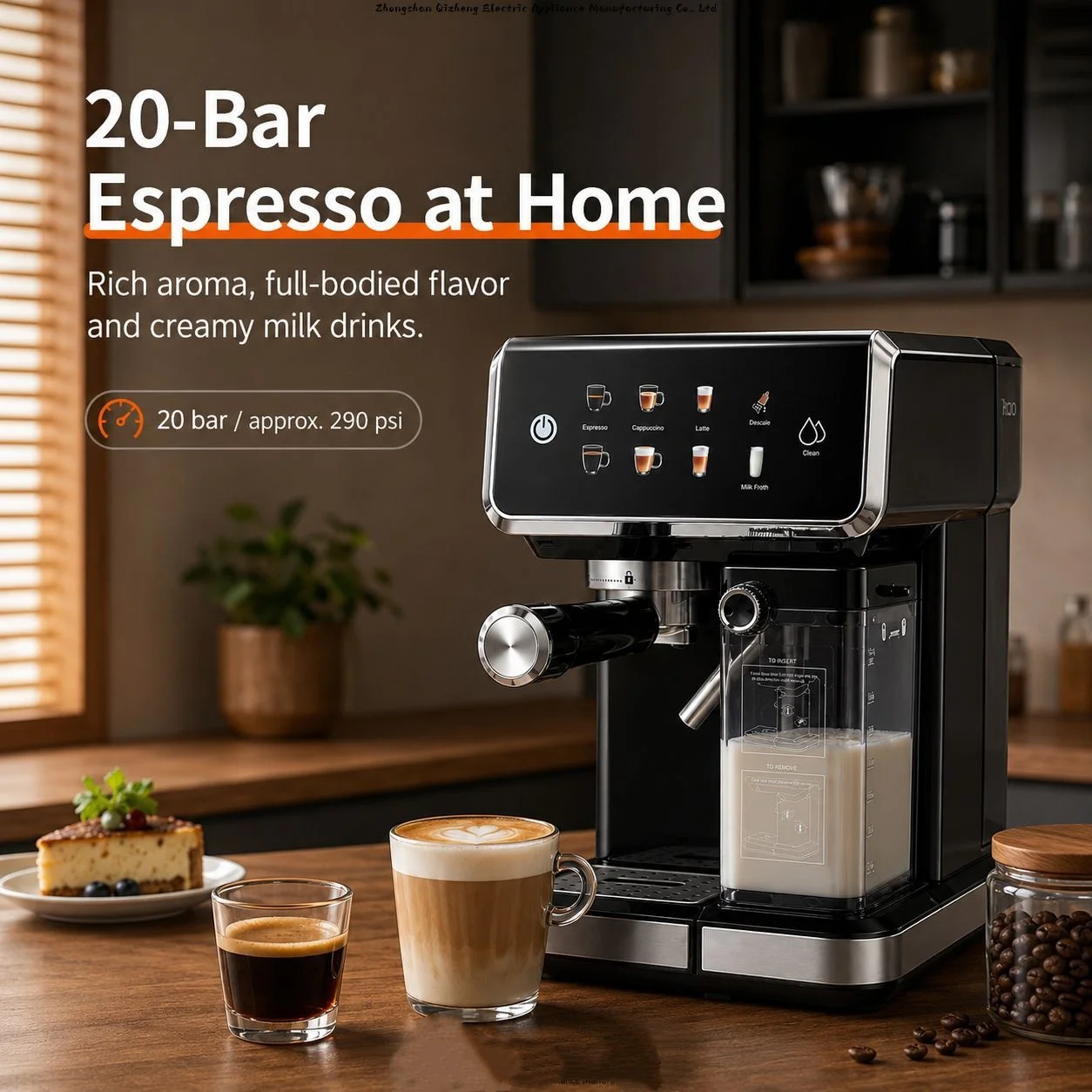 20Bar Espresso Machine, Semi-Automatic Coffee Maker with Milk Frother, Compatible with Capsules & Ground Coffee, Home Coffee Mac