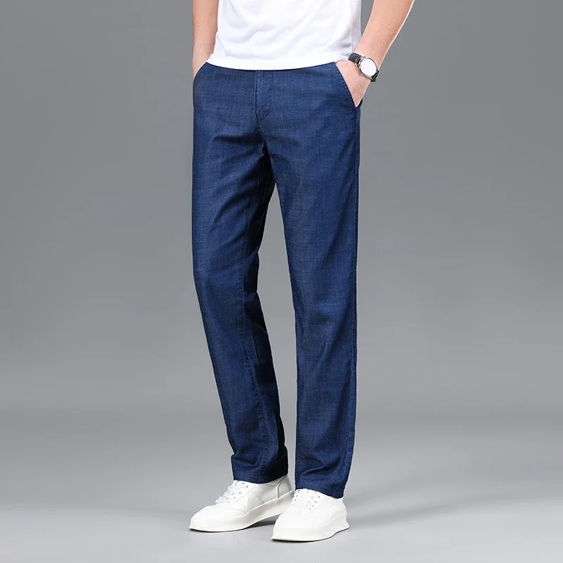 

Summer New Men's Baggy Smart Casual Jeans Luxury Slim Fit Straight Men Denim Trousers Breathable Thin Section Jeans Pants Blue