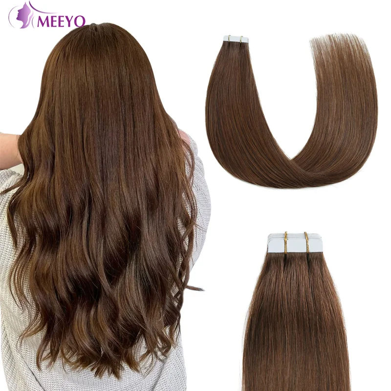 

Tape in Hair Extensions Human Hair Straight Human Hair Extensions 50G/Pack for Women 20 Pcs 1B Natural Color Tape on 4 #6 #8