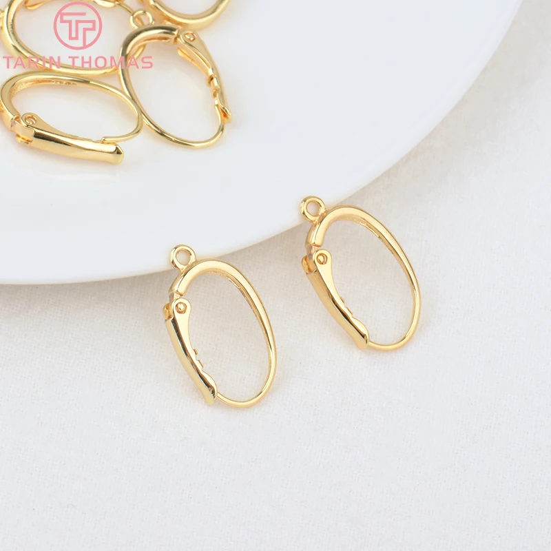 (2219)6個12 × 20ミリメートル24 18kゴールドカラー真鍮楕円形のイヤリングクリップイヤリングフープ高品質ビーズメッキコネクタ