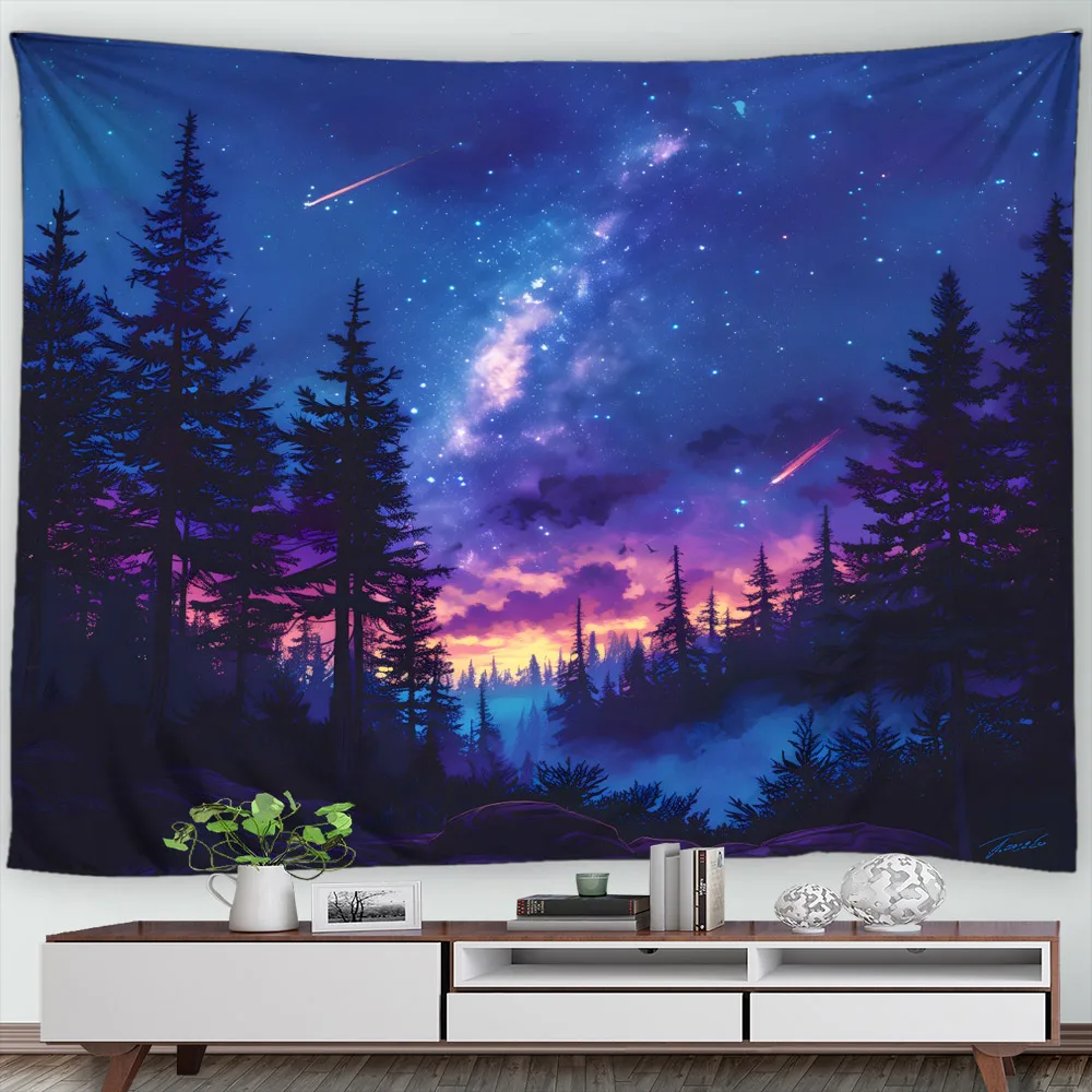 Fantasy Sky Meteor Tapestry Full Moon Space Universe Forest Cloud Magic Astrology Bedroom Living Room Decor Home Tapestry Cloth