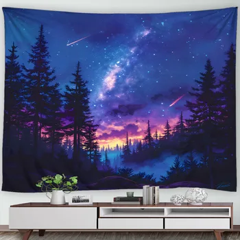 판타지 하늘 유성 태피스트리 보름달 우주 우주 숲 구름 매직 점성술 침실 거실 장식, 홈 태피스트리 천 