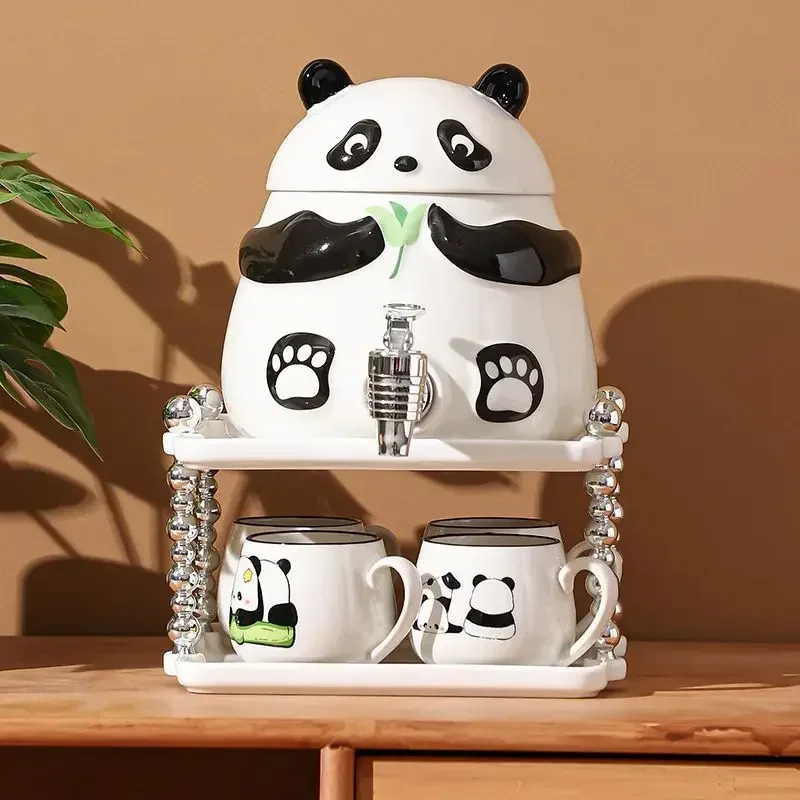 Cold kettle with faucet panda cute water set cup set large capacity high temperature resistant Coke bucket household cold kettle