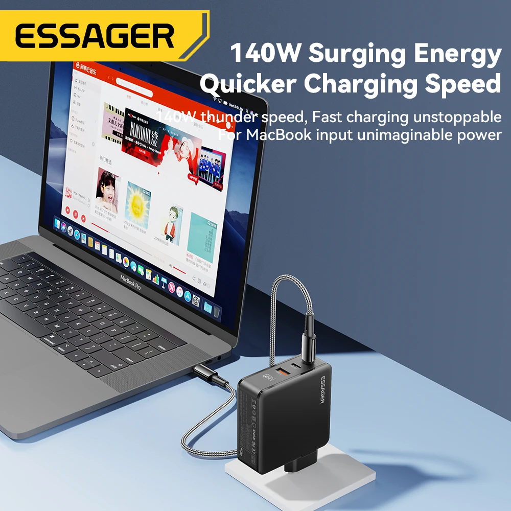 Imagem -03 - Essager 140w Gan Carregador Usb tipo c pd 3.1 qc Carga Rápida 4.0 3.0 Usb c Carregador Carregamento Rápido para Macbook Pro Iphone 14 Laptop