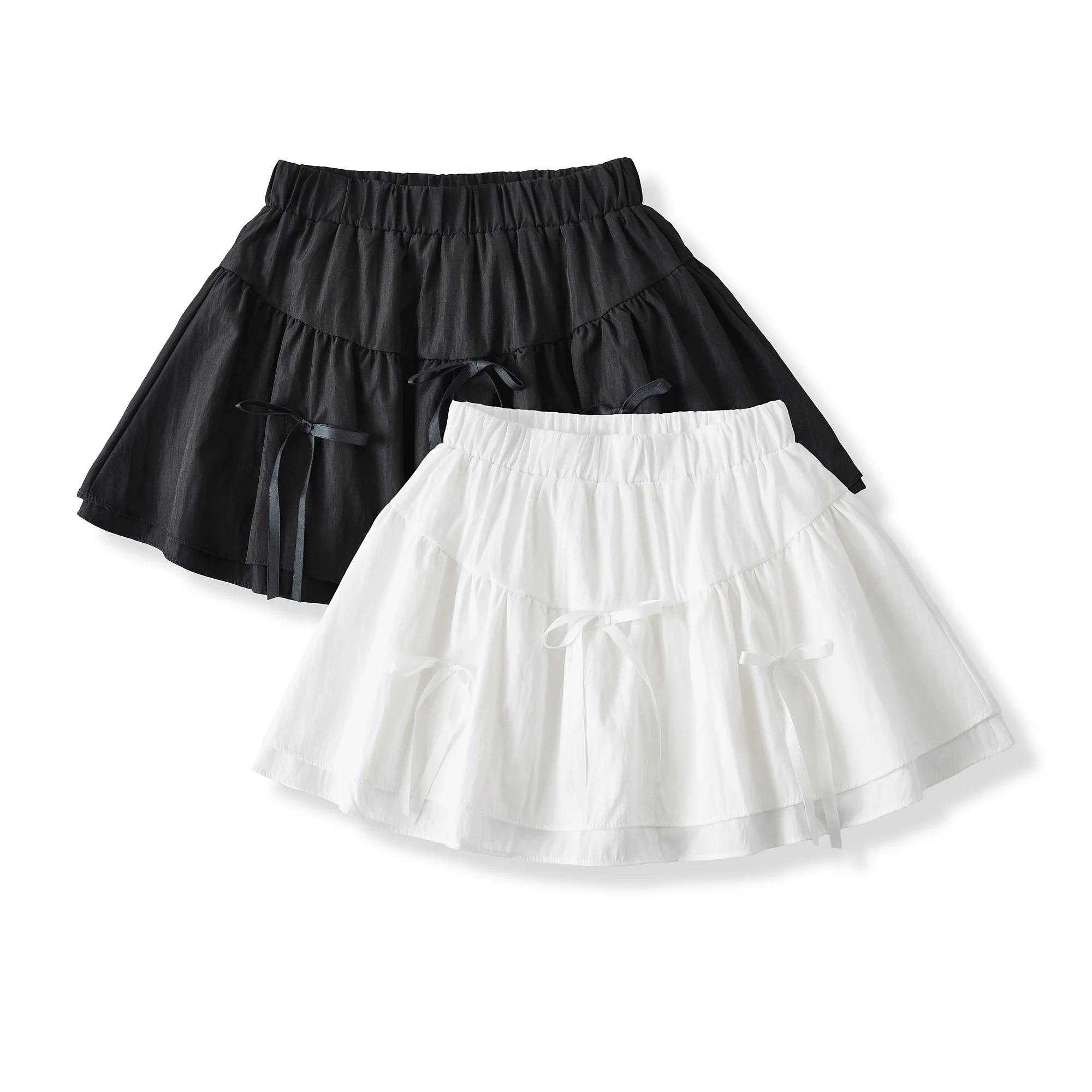 2025 Sweet Women White 3D Bow Cake Gonna Elastico in vita Saia Ball Gown Swing Mini Gonna corta Ragazza Nera con fodera di pantaloncini