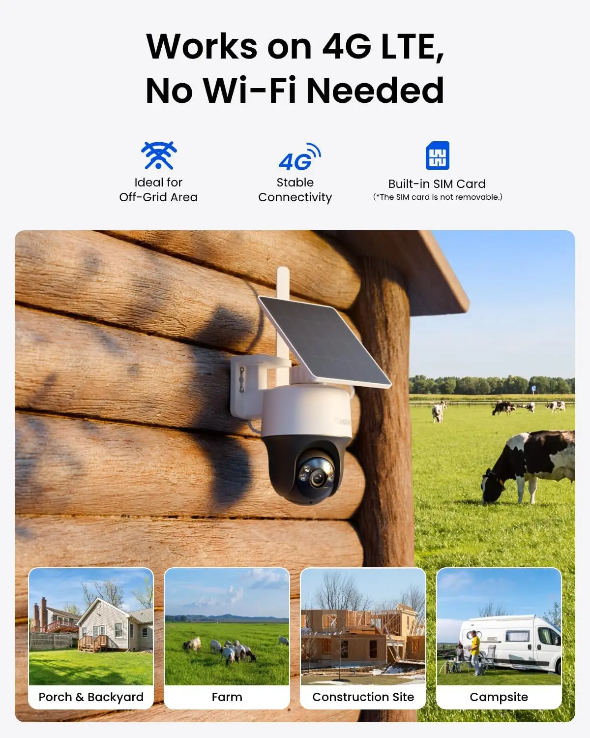 2K 4G LTE Cellular Security Camera, Wireless Solar-Powered Outdoor, Built-in Fixed SIM Card (Data Plan Required), 360° Pan-Tilt & Auto Tracking, Color Night Vision, Smart AI Detection - view 4